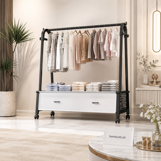 Luxury A-Frame Dustproof Clothes Rack with Storage Shelf & Wheels | Heavy-Duty Garment Organizer