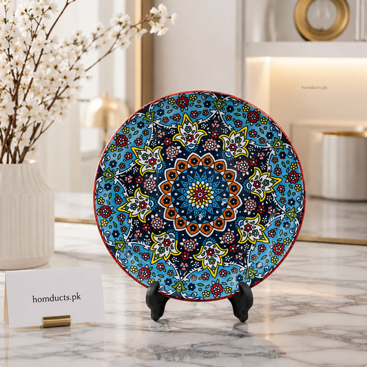 8-Inch Decorative Ceramic Quarter Plate | Floral Mandala Dessert & Snack Plate