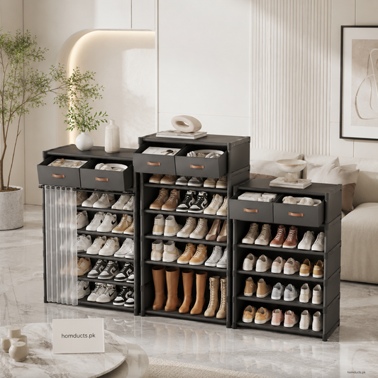 Luxury Modular Shoe Storage Cabinet with Drawers & Dustproof Cover – Multi-Tier Shoe Organizer Rack