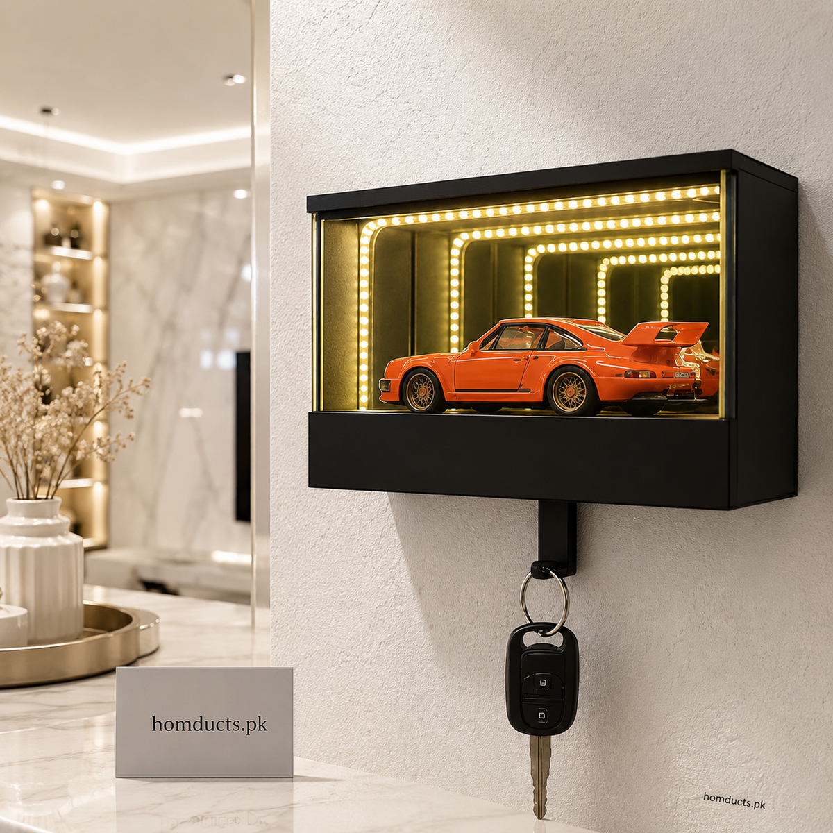 Infinity Mirror LED Car Key Holder Wall Shelf with Display Box & Ambient Light