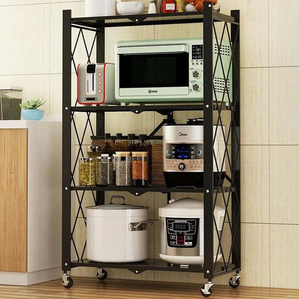 Foldable Heavy-Duty Kitchen Storage Rack with Wheels – 3, 4 & 5 Layer Multipurpose Organizer Shelf