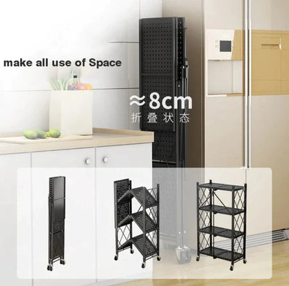 Foldable Heavy-Duty Kitchen Storage Rack with Wheels – 3, 4 & 5 Layer Multipurpose Organizer Shelf