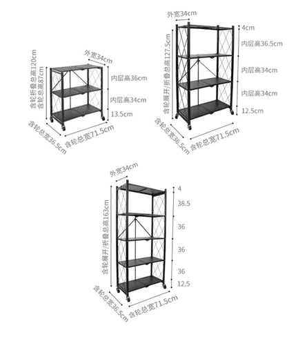 Foldable Heavy-Duty Kitchen Storage Rack with Wheels – 3, 4 & 5 Layer Multipurpose Organizer Shelf