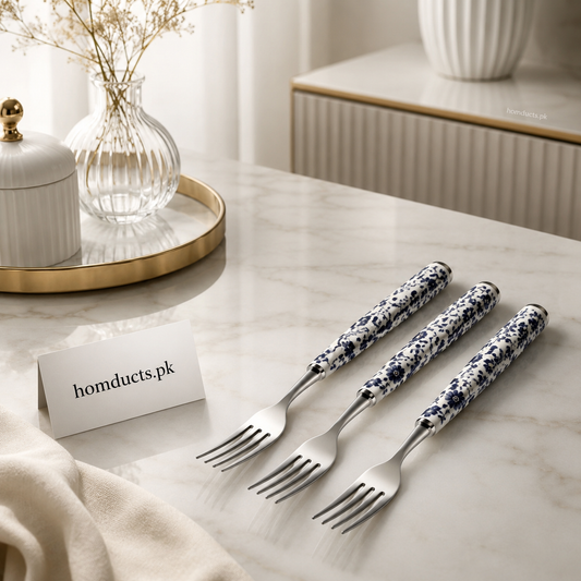 Danny Home 19.5cm Floral Handle Stainless Steel Dinner Fork Set – 3 Pieces Premium Cutlery