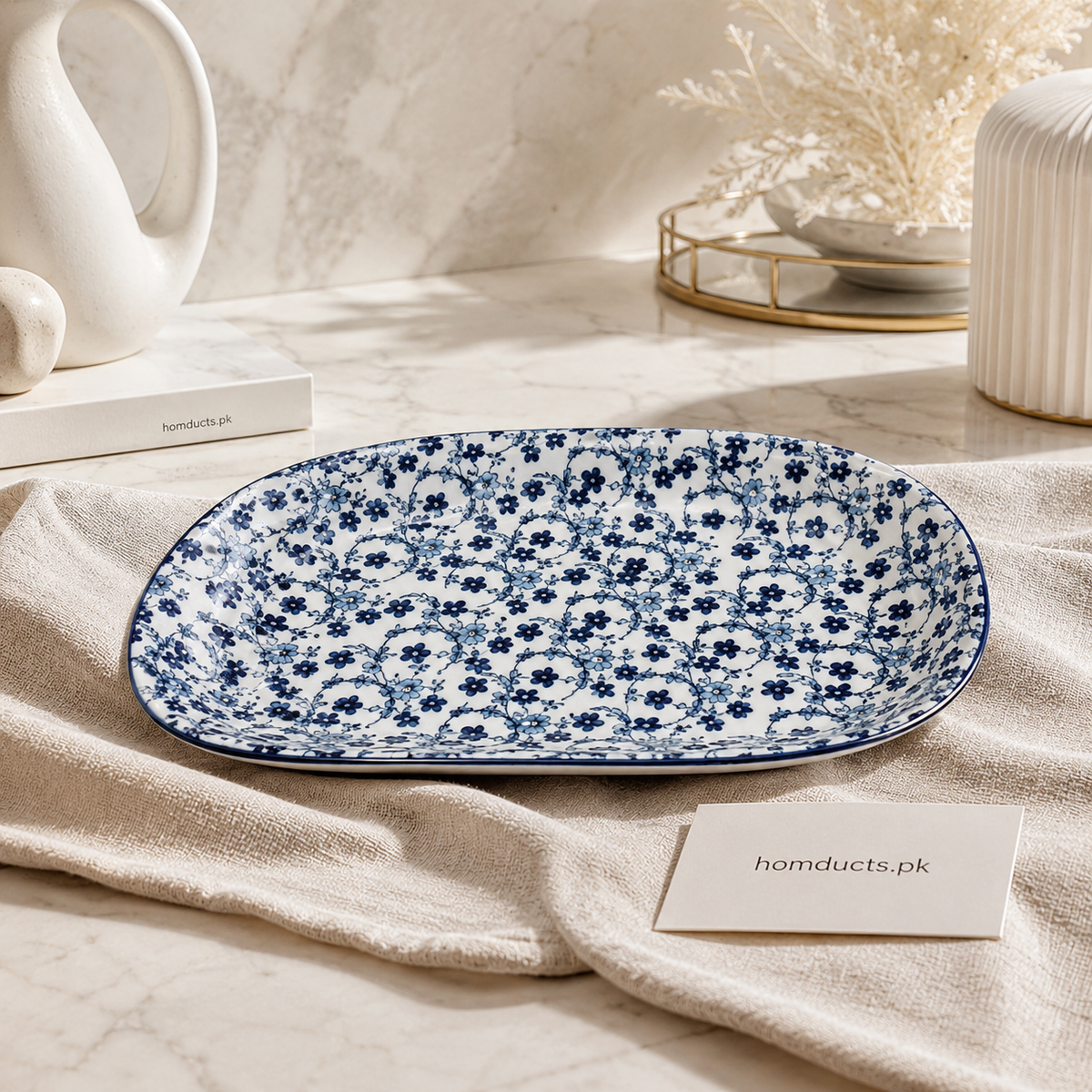 Danny Home 12 Inch Floral Oval Serving Plate – Premium Ceramic Platter for Dining & Serving