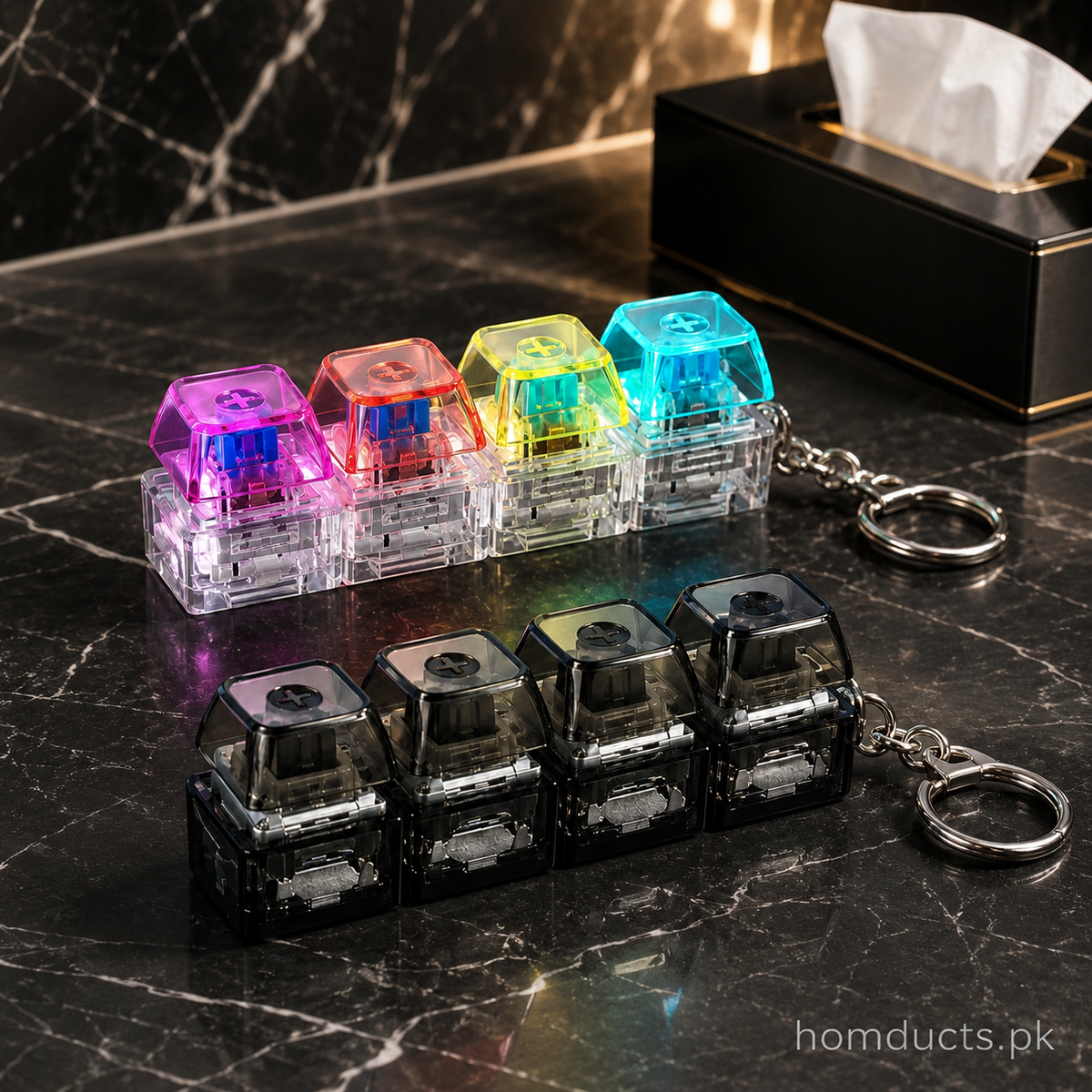 4-Key Mechanical Keyboard Switch Keychain Fidget Clicker – Portable Stress Relief Keychain (1 Pc)