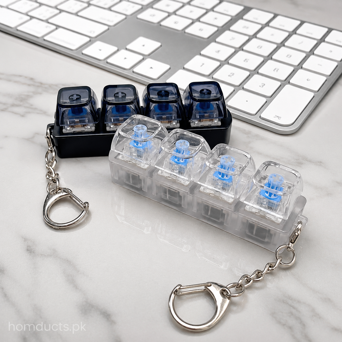 4-Key Mechanical Keyboard Switch Keychain Fidget Clicker – Portable Stress Relief Keychain (1 Pc)
