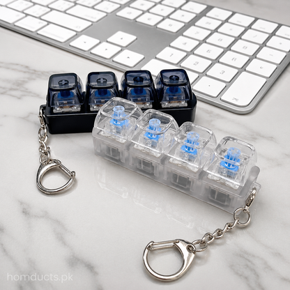 4-Key Mechanical Keyboard Switch Keychain Fidget Clicker – Portable Stress Relief Keychain (1 Pc)