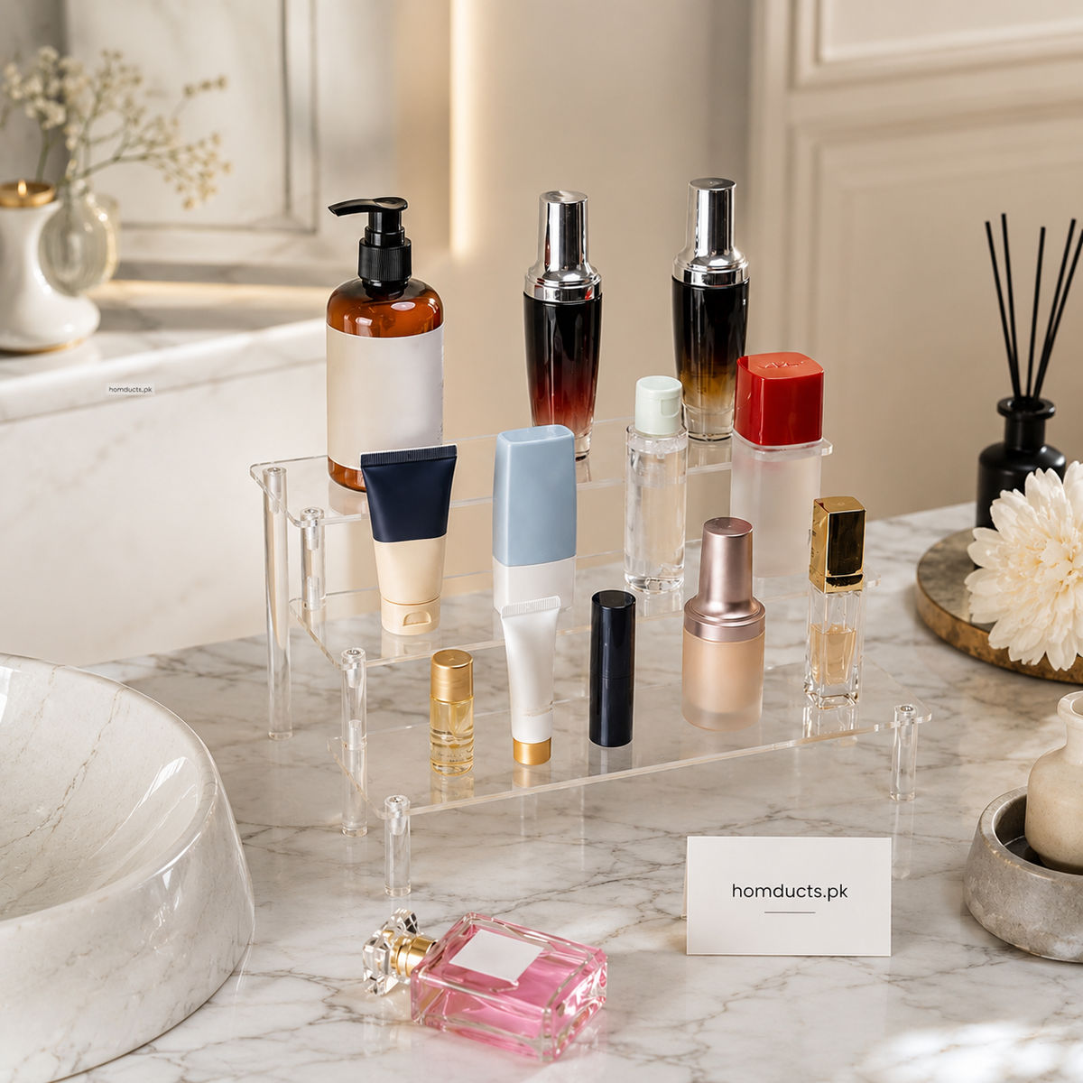 Luxury Acrylic Perfume Organizer Stand – Multi-Tier Vanity Display Shelf