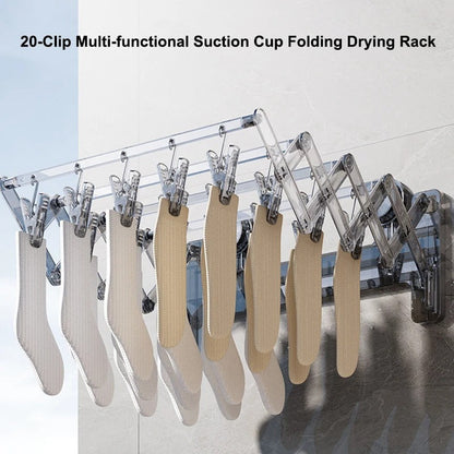 Wall Mounted Foldable Acrylic Drying Rack with Strong Suction Cups | Expandable Laundry Hanger for Socks, Baby Clothes & Undergarments