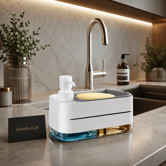 Kitchen Dishwashing Soap Dispenser with Dual Compartments & Sponge Tray (Import Quality)