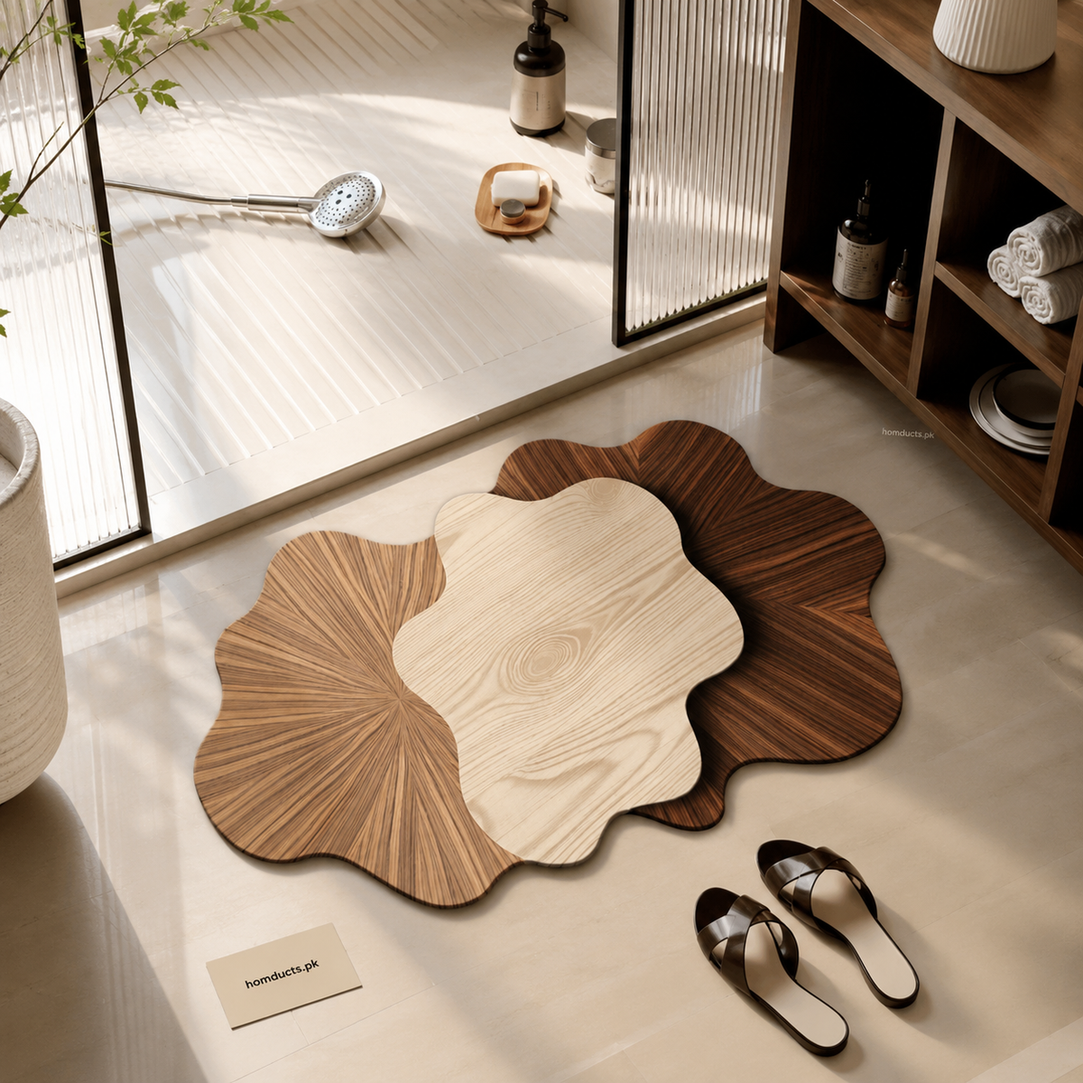 Luxury Wood Grain Cloud-Shaped Bathroom Floor Mat | Soft Non-Slip Absorbent Bath Rug (50*80cm)