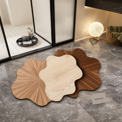 Luxury Wood Grain Cloud-Shaped Bathroom Floor Mat | Soft Non-Slip Absorbent Bath Rug (50*80cm)