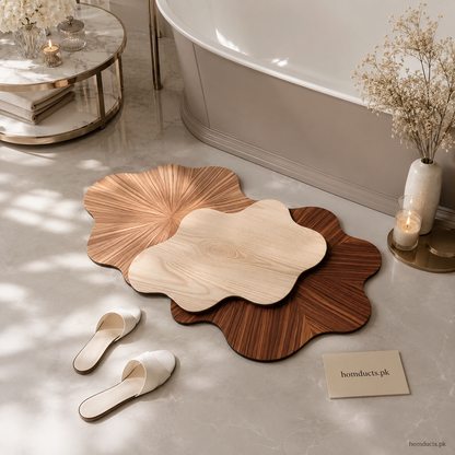 Luxury Wood Grain Cloud-Shaped Bathroom Floor Mat | Soft Non-Slip Absorbent Bath Rug (50*80cm)