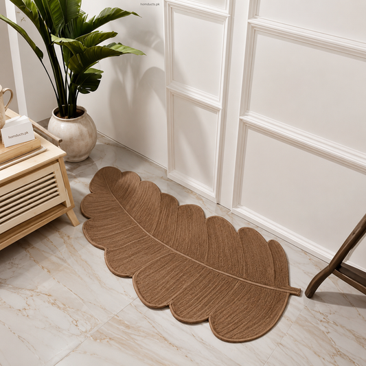 Luxury Brown Leaf Shaped Floor Mat | Soft Non-Slip Decorative Area Rug for Living Room, Bedroom & Bathroom (50*80cm)