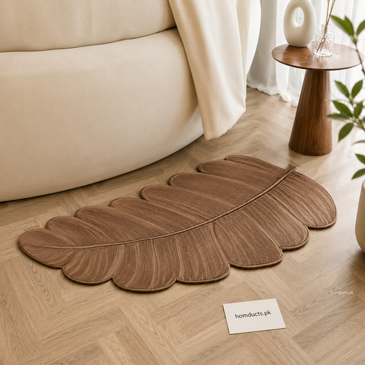 Luxury Brown Leaf Shaped Floor Mat | Soft Non-Slip Decorative Area Rug for Living Room, Bedroom & Bathroom (50*80cm)