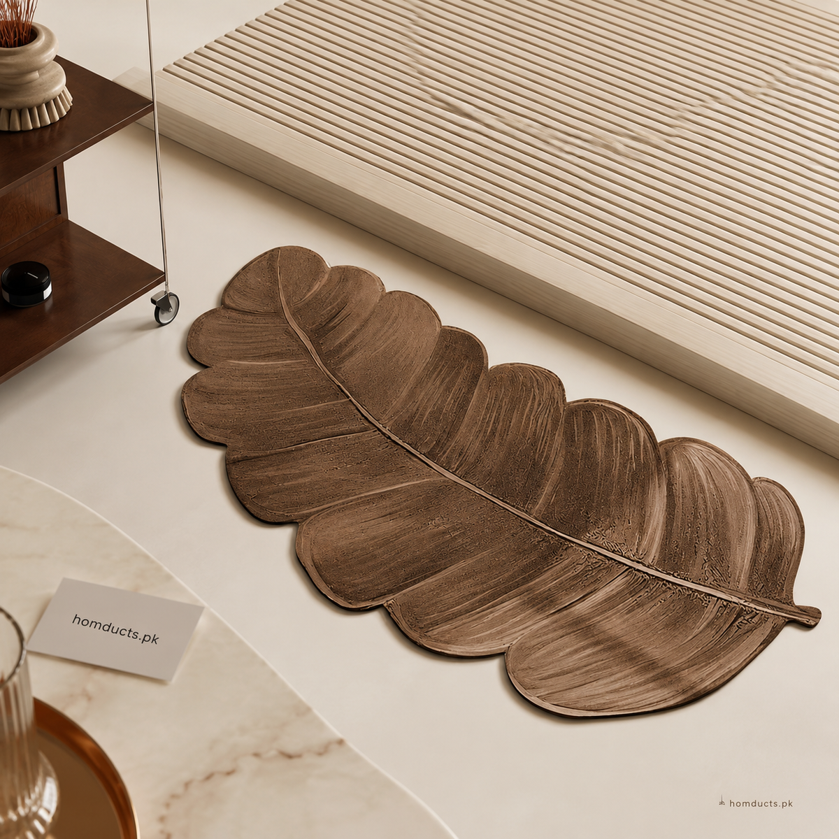 Luxury Brown Leaf Shaped Floor Mat | Soft Non-Slip Decorative Area Rug for Living Room, Bedroom & Bathroom (50*80cm)
