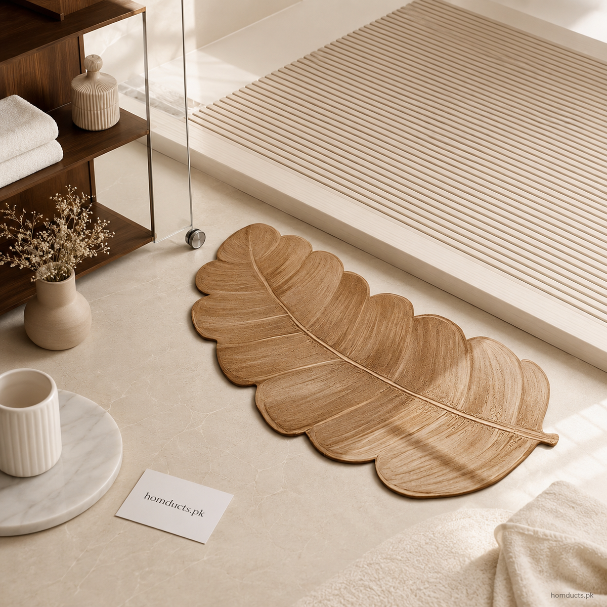 Luxury Brown Leaf Shaped Floor Mat | Soft Non-Slip Decorative Area Rug for Living Room, Bedroom & Bathroom (50*80cm)