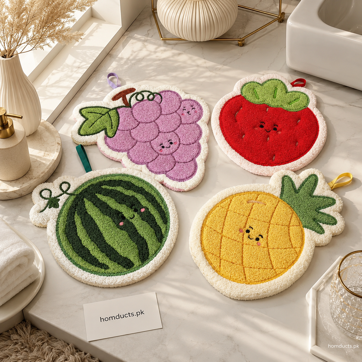 Cute Fruit Shape Microfiber Cleaning Towels – Soft Absorbent Hanging Cloth (4PCS Set)