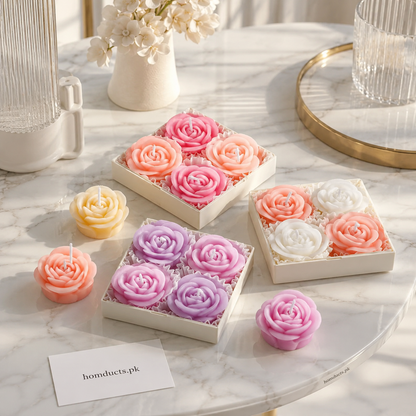 4-Piece Rose Flower Scented Candle Gift Set | Decorative Floral Aromatherapy Candles for Home Décor