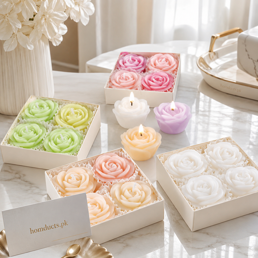 4-Piece Rose Flower Scented Candle Gift Set | Decorative Floral Aromatherapy Candles for Home Décor