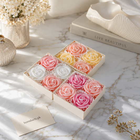 4-Piece Rose Flower Scented Candle Gift Set | Decorative Floral Aromatherapy Candles for Home Décor