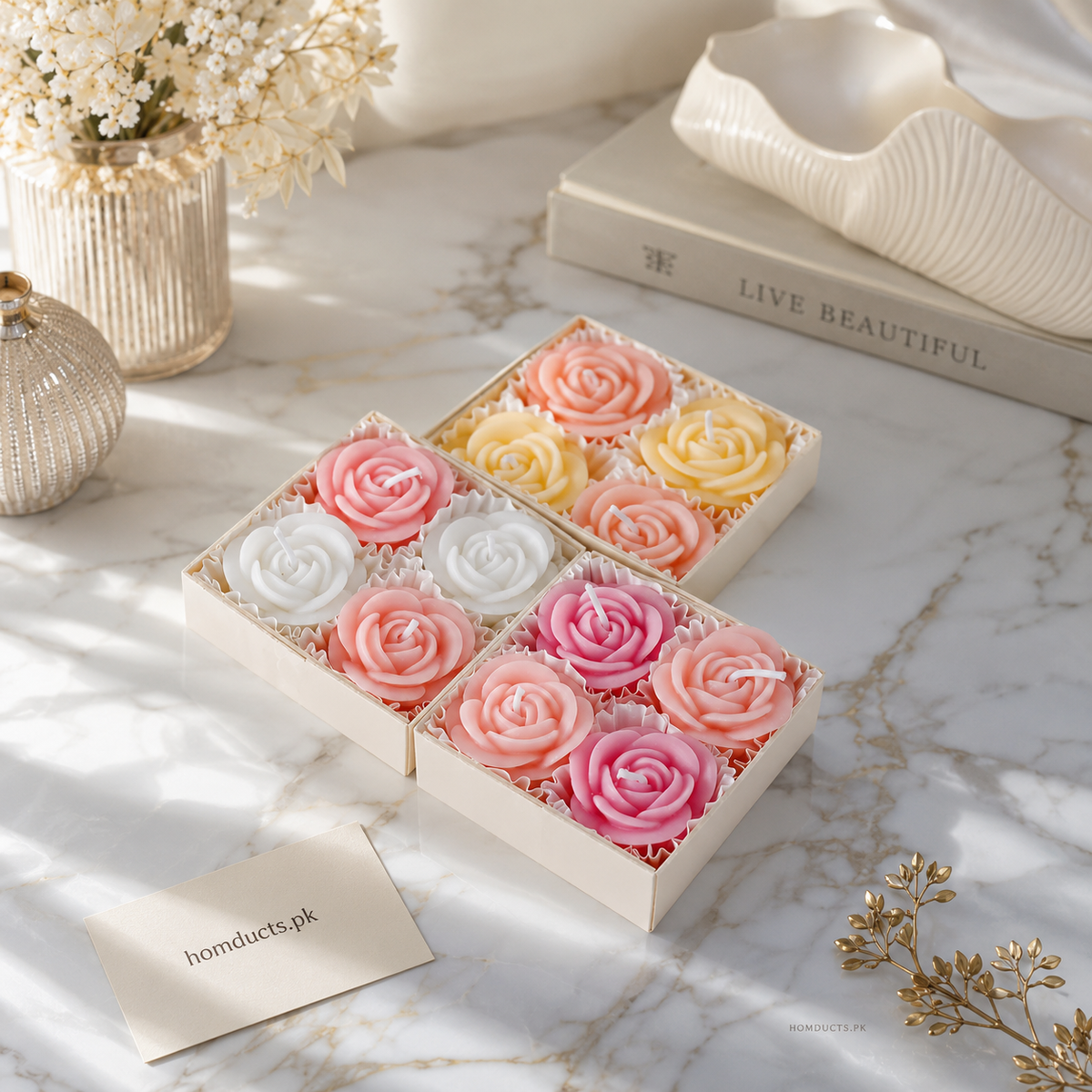 4-Piece Rose Flower Scented Candle Gift Set | Decorative Floral Aromatherapy Candles for Home Décor