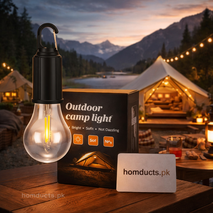Rechargeable LED Camping Bulb Lamp – Warm Light, Portable Hanging Hook, Type-C Charging
