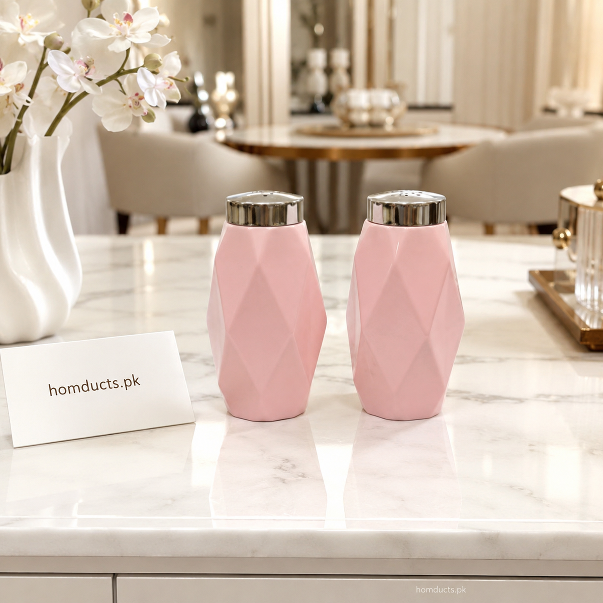 Ziba Diamond Salt & Pepper Shaker Set – Elegant Kitchen & Dining Seasoning Bottles (2 Pcs)