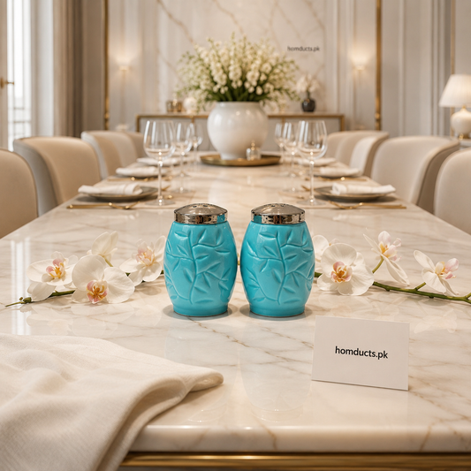 Ziba Premium Ceramic Salt & Pepper Shaker Set with Silver Lid – Elegant Kitchen & Dining Table Seasoning Dispensers (2 Pieces)