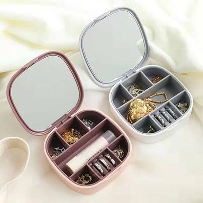Mini Travel Jewelry Box with Mirror & Organizer | Portable Jewelry Storage Case