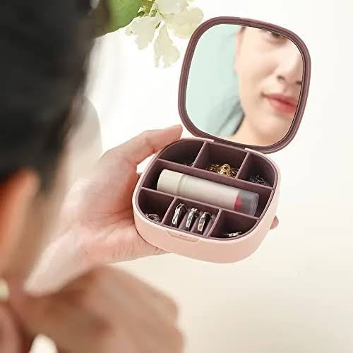 Mini Travel Jewelry Box with Mirror & Organizer | Portable Jewelry Storage Case