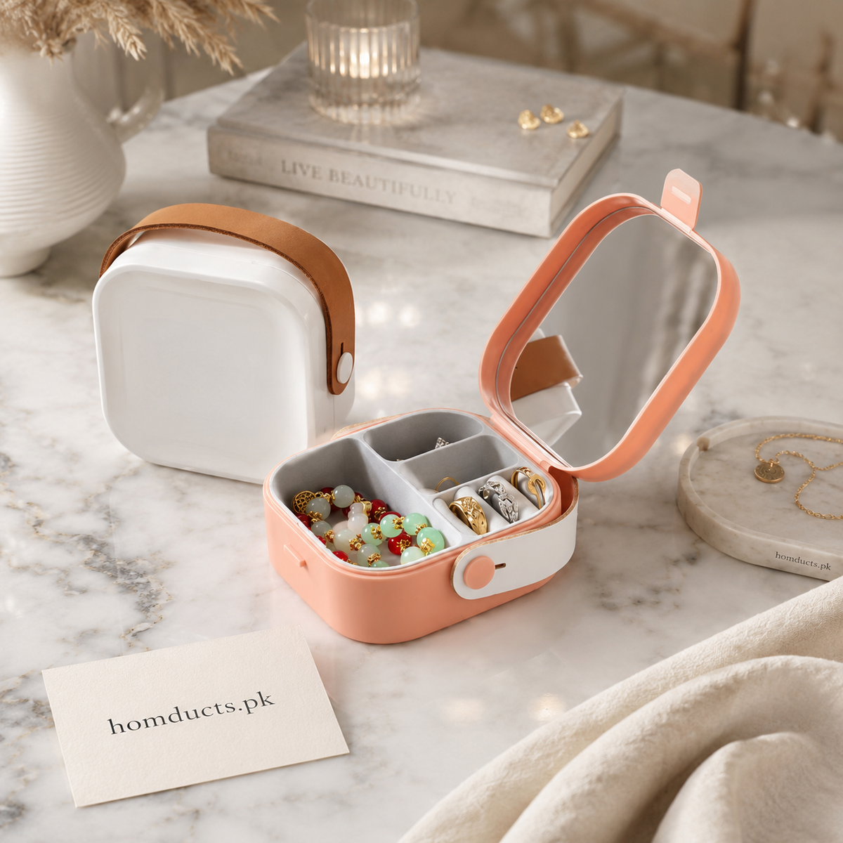 Mini Travel Jewelry Box with Mirror & Organizer | Portable Jewelry Storage Case