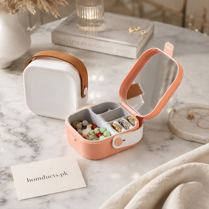 Mini Travel Jewelry Box with Mirror & Organizer | Portable Jewelry Storage Case