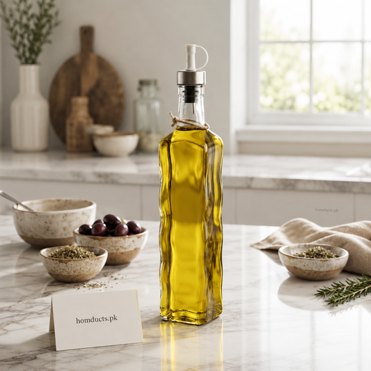 1000ml Luxury Wavy Glass Oil Dispenser Bottle with Pour Spout | Premium Olive Oil & Vinegar Bottle