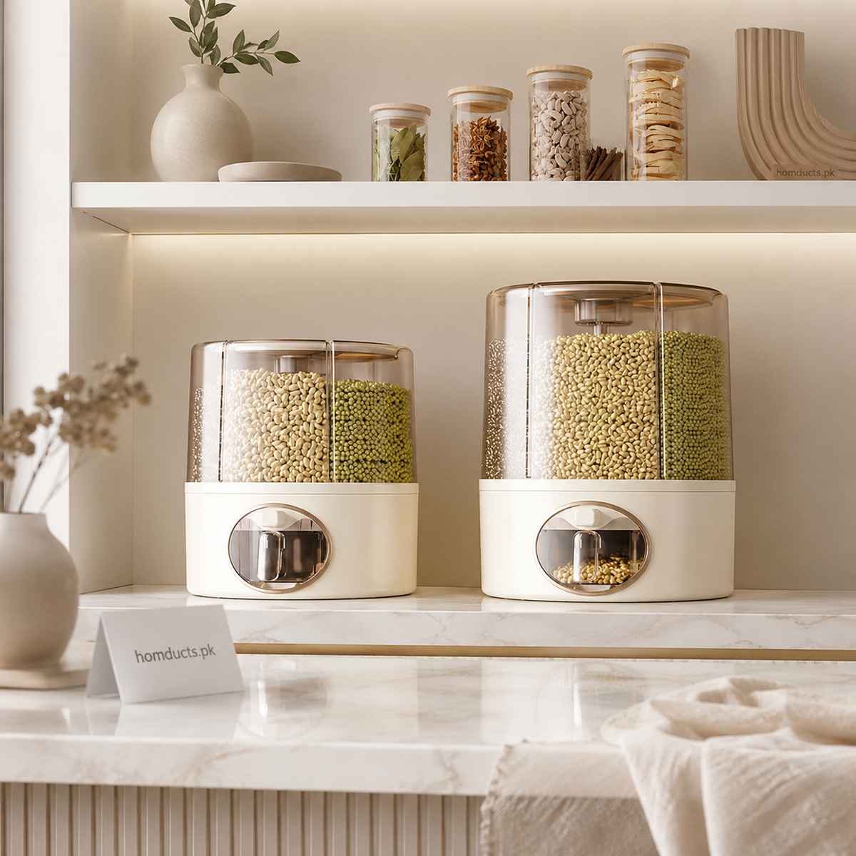 Premium 6-Compartment Rotating Dry Food Dispenser – Airtight Grain, Cereal & Rice Storage Container