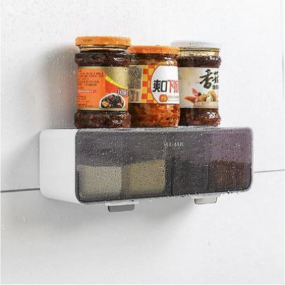 4-Compartment Wall Mounted Spice Storage Organizer with Flip Cover | Kitchen Seasoning Box