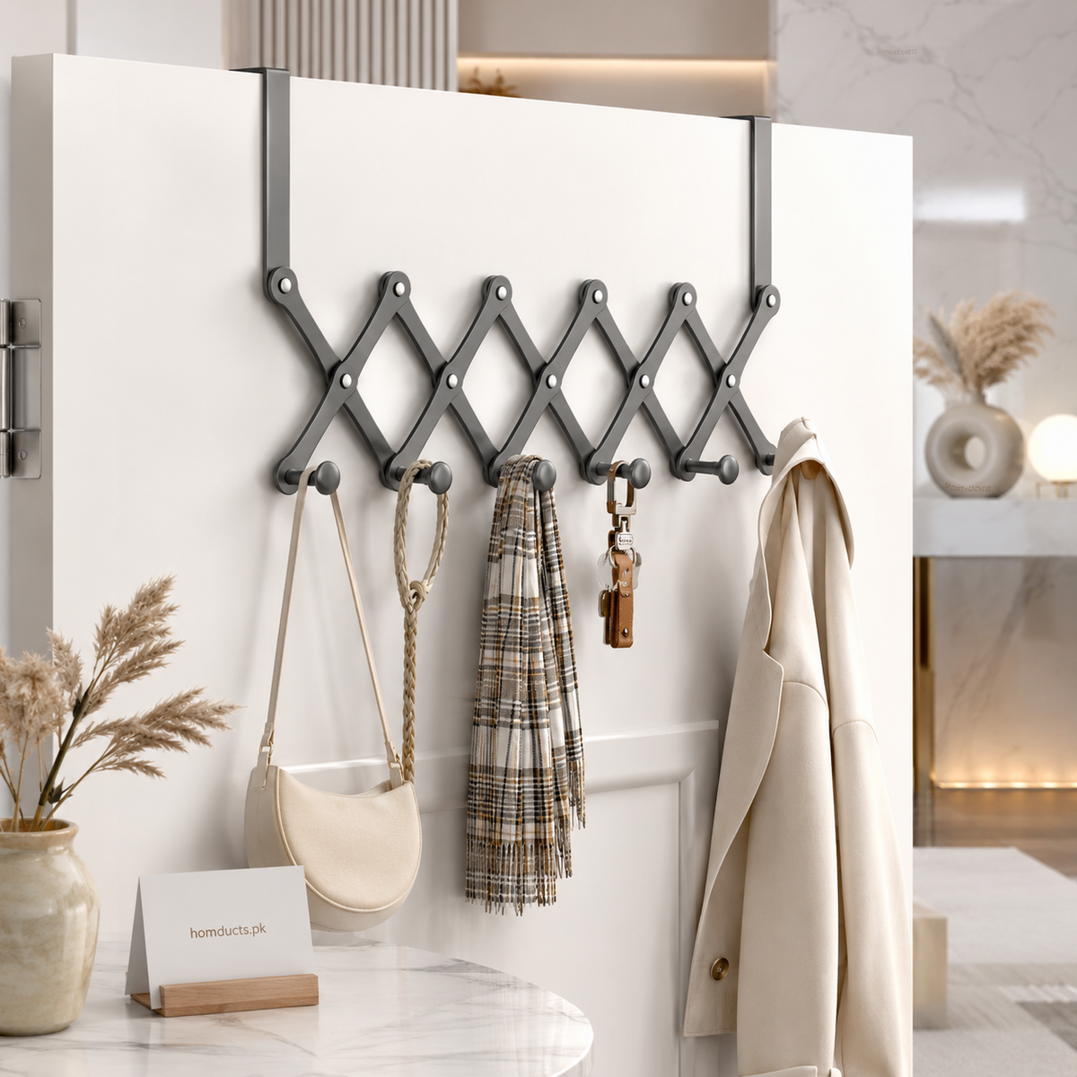 Premium Expandable Over-the-Door Iron Hook Rack | Foldable Heavy-Duty Door Hanger with 6 Hooks
