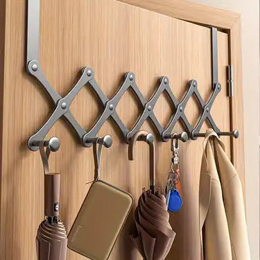 Premium Expandable Over-the-Door Iron Hook Rack | Foldable Heavy-Duty Door Hanger with 6 Hooks