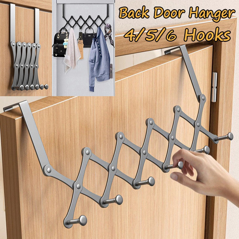 Premium Expandable Over-the-Door Iron Hook Rack | Foldable Heavy-Duty Door Hanger with 6 Hooks
