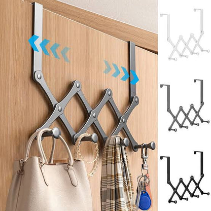 Premium Expandable Over-the-Door Iron Hook Rack | Foldable Heavy-Duty Door Hanger with 6 Hooks