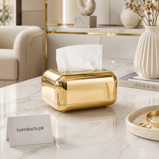 Luxury Gold Mirror Finish Tissue Box Holder – Premium Decorative Napkin Storage Box for Home, Office & Bathroom