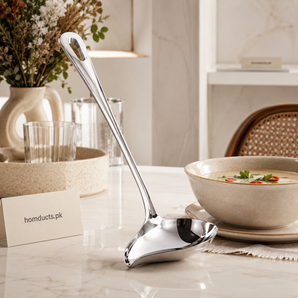 Premium Stainless Steel Soup Ladle Spoon – Deep Serving Spoon for Soup, Curry & Gravy (1 Pc)