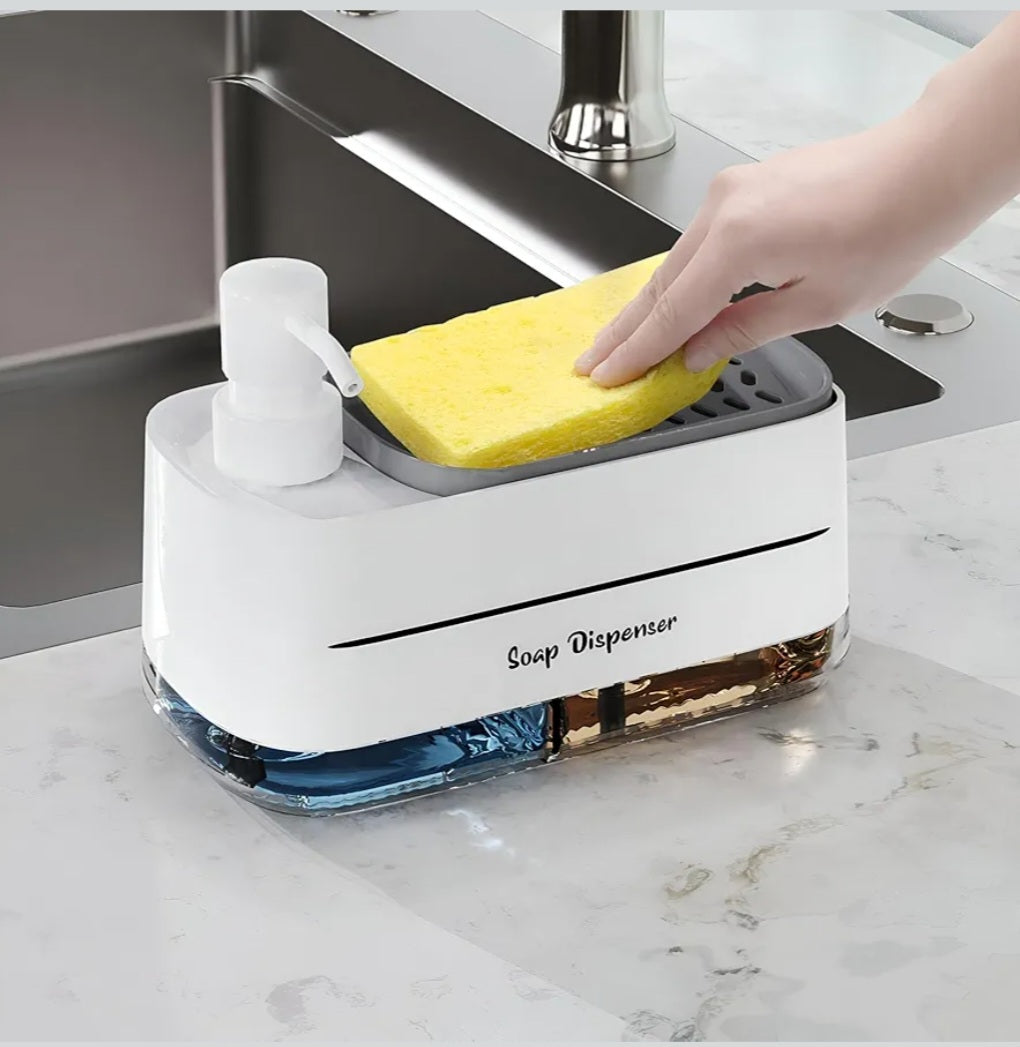 Kitchen Dishwashing Soap Dispenser with Dual Compartments & Sponge Tray (Import Quality)