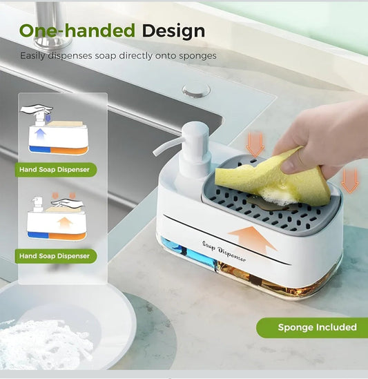 Kitchen Dishwashing Soap Dispenser with Dual Compartments & Sponge Tray (Import Quality)