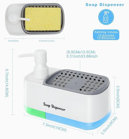 Kitchen Dishwashing Soap Dispenser with Dual Compartments & Sponge Tray (Import Quality)