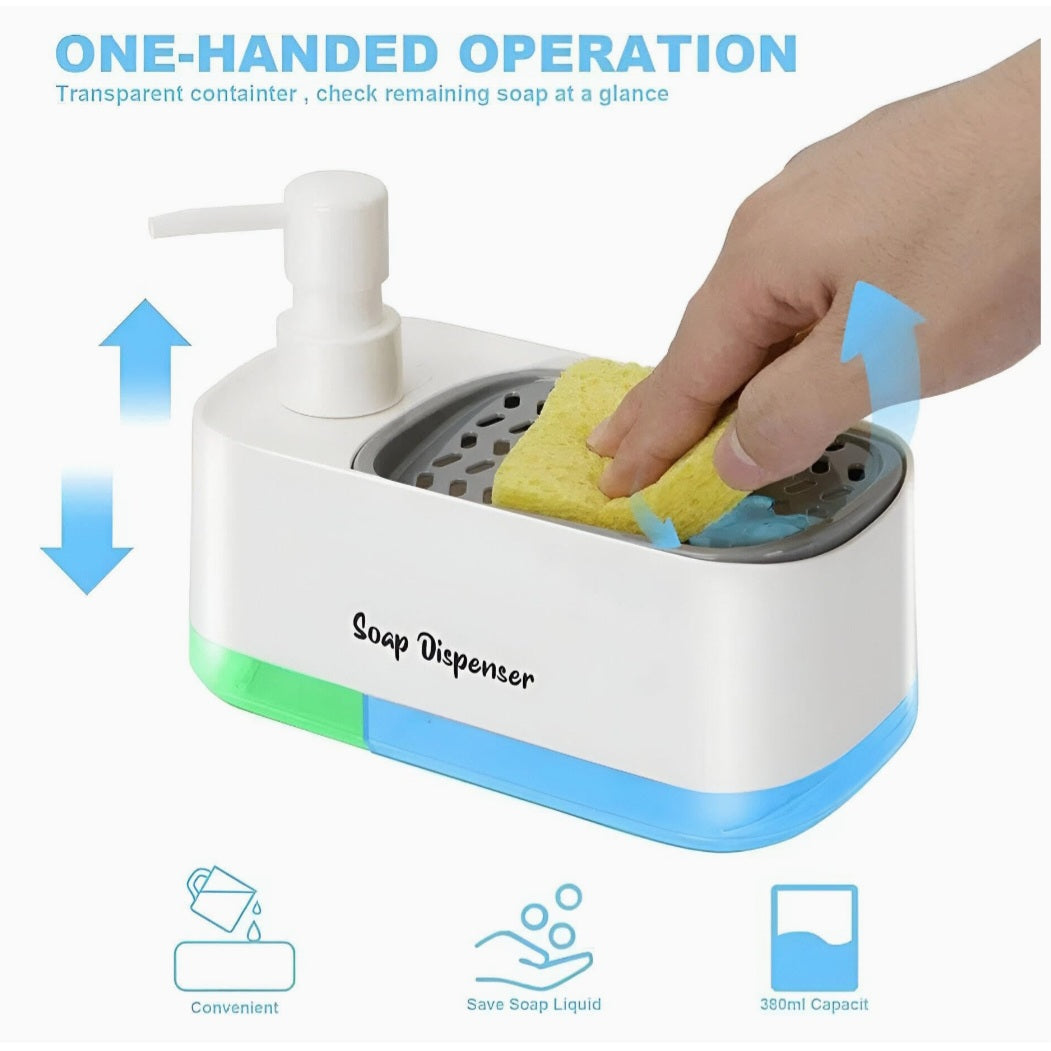 Kitchen Dishwashing Soap Dispenser with Dual Compartments & Sponge Tray (Import Quality)