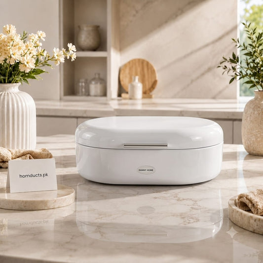 Danny Home Premium Metal Bread Box with Lid | Modern Kitchen Bread Storage Container-White