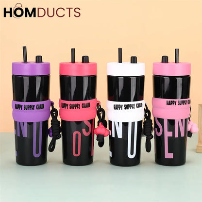 Colorful Leak-Proof Sports Water Bottle with Straw and Handle –Travel Tumbler for Gym, School, and Outdoor Use