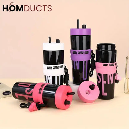 Colorful Leak-Proof Sports Water Bottle with Straw and Handle –Travel Tumbler for Gym, School, and Outdoor Use
